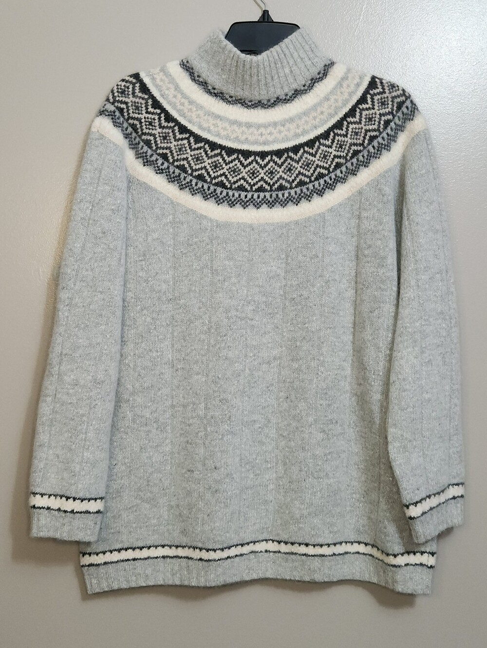 Valerie Stevens Petites Fur Blend Gray Fair Isle Turtleneck Sweater Size PL